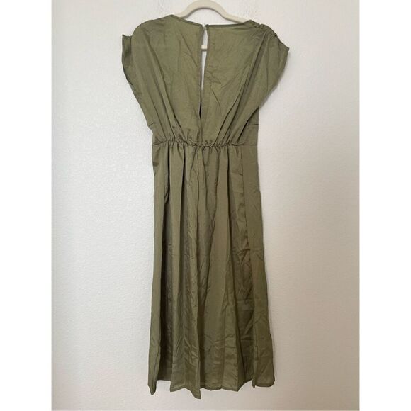 Edary Women's V Neck Short Sleeve Dress, Casual Short Sleeve Tie Waist Dress NEW - Picture 7 of 9